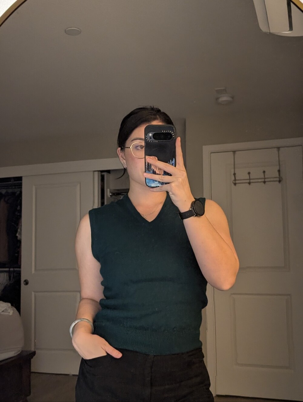Sleeveless V-Neck 100% Wool Vest in Dark Green